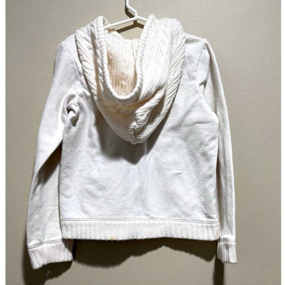 OshKosh B'gosh Girls 6X Full Zip Hooded Cotton White Sweater Jacket Floral Ivory - Picture 6 of 11